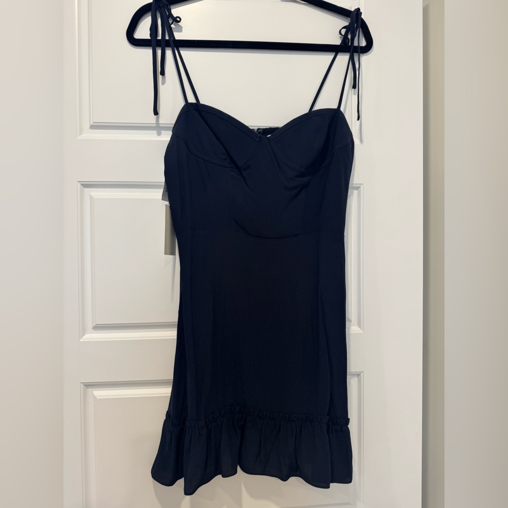 Aritzia Sunday Best Navy Fitted Tie Front Camisole Dress